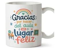 MUGFFINS taza profesora y profesor con frase Gracias por hacer del aula un lugar feliz en Español | regalo profe original | detalle agradecimiento fin de curso | Infantil v3