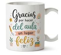 MUGFFINS taza profesora y profesor con frase Gracias por hacer del aula un lugar feliz en Español | regalo profe original | detalle agradecimiento fin de curso | Enseñanza v1