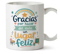 MUGFFINS taza profesora y profesor con frase Gracias por hacer del aula un lugar feliz en Español | regalo profe original | detalle agradecimiento fin de curso | Infantil v2