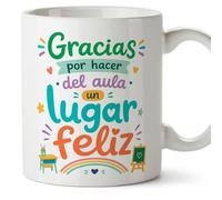 MUGFFINS taza profesora y profesor con frase Gracias por hacer del aula un lugar feliz en Español | regalo profe original | detalle agradecimiento fin de curso | Infantil v1