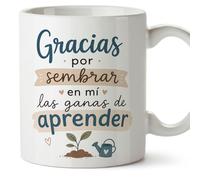 MUGFFINS taza profesora y profesor con frase Gracias por sembrar en mí las ganas de aprender en Español | regalo profe original | detalle agradecimiento fin de curso | Enseñanza v3
