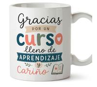 MUGFFINS taza profesora y profesor con frase Gracias por un curso lleno de aprendizaje y cariño en Español | regalo profe original | detalle agradecimiento fin de curso | Enseñanza v2