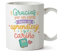 MUGFFINS taza profesora y profesor con frase Gracias por un curso lleno de aprendizaje y cariño en Español | regalo profe original | detalle agradecimiento fin de curso | Infantil v1