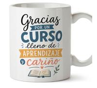 MUGFFINS taza profesora y profesor con frase Gracias por un curso lleno de aprendizaje y cariño en Español | regalo profe original | detalle agradecimiento fin de curso | Enseñanza v1