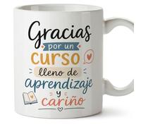 MUGFFINS taza profesora y profesor con frase Gracias por un curso lleno de aprendizaje y cariño en Español | regalo profe original | detalle agradecimiento fin de curso | Enseñanza v3
