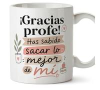 MUGFFINS taza profesora y profesor con frase ¡Gracias profe! Has sabido sacar lo mejor de mí en Español | regalo profe original | detalle agradecimiento fin de curso | Enseñanza v2