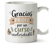 MUGFFINS taza profesora y profesor con frase Gracias profe por un curso inolvidable en Español | regalo profe original | detalle agradecimiento fin de curso | Enseñanza v1