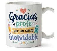 MUGFFINS taza profesora y profesor con frase Gracias profe por un curso inolvidable en Español | regalo profe original | detalle agradecimiento fin de curso | Infantil v8