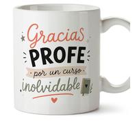 MUGFFINS taza profesora y profesor con frase Gracias profe por un curso inolvidable en Español | regalo profe original | detalle agradecimiento fin de curso | Enseñanza v5