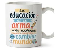MUGFFINS taza profesora y profesor con frase La educación es el arma más poderosa para cambiar el mundo en Español | regalo profe original | detalle agradecimiento fin de curso | Enseñanza v2