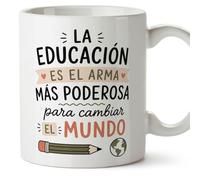 MUGFFINS taza profesora y profesor con frase La educación es el arma más poderosa para cambiar el mundo en Español | regalo profe original | detalle agradecimiento fin de curso | Enseñanza v3