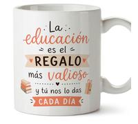 MUGFFINS taza profesora y profesor con frase La educación es el regalo más valioso y tú nos lo das cada día en Español | regalo profe original | detalle agradecimiento fin de curso | Enseñanza v1