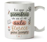 MUGFFINS taza profesora y profesor con frase Lo que siembras en el aula florece para siempre en Español | regalo profe original | detalle agradecimiento fin de curso | Enseñanza v1