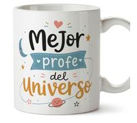 MUGFFINS taza profesora y profesor con frase Mejor profe del universo en Español | regalo profe original | detalle agradecimiento fin de curso | Enseñanza v7