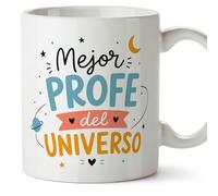 MUGFFINS taza profesora y profesor con frase Mejor profe del universo en Español | regalo profe original | detalle agradecimiento fin de curso | Enseñanza v6