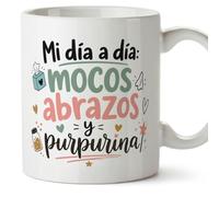 MUGFFINS taza profesora y profesor con frase Mi día a día: mocos abrazos y purpurina en Español | regalo profe original | detalle agradecimiento fin de curso | Enseñanza v3