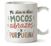 MUGFFINS taza profesora y profesor con frase Mi día a día: mocos abrazos y purpurina en Español | regalo profe original | detalle agradecimiento fin de curso | Enseñanza v1