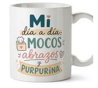 MUGFFINS taza profesora y profesor con frase Mi día a día: mocos abrazos y purpurina en Español | regalo profe original | detalle agradecimiento fin de curso | Enseñanza v5