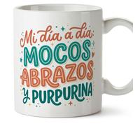 MUGFFINS taza profesora y profesor con frase Mi día a día: mocos abrazos y purpurina en Español | regalo profe original | detalle agradecimiento fin de curso | Profesorado v1