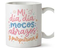 MUGFFINS taza profesora y profesor con frase Mi día a día: mocos abrazos y purpurina en Español | regalo profe original | detalle agradecimiento fin de curso | Profesorado v3