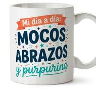 MUGFFINS taza profesora y profesor con frase Mi día a día: mocos abrazos y purpurina en Español | regalo profe original | detalle agradecimiento fin de curso | Profesorado v2