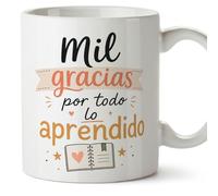 MUGFFINS taza profesora y profesor con frase Mil gracias por todo lo aprendido en Español | regalo profe original | detalle agradecimiento fin de curso | Enseñanza v1