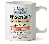MUGFFINS taza profesora y profesor con frase Nos has enseñado mucho más que las lecciones del libro en Español | regalo profe original | detalle agradecimiento fin de curso | Enseñanza v2