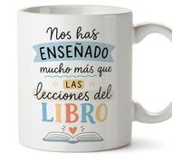 MUGFFINS taza profesora y profesor con frase Nos has enseñado mucho más que las lecciones del libro en Español | regalo profe original | detalle agradecimiento fin de curso | Enseñanza v1
