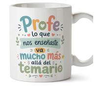 MUGFFINS taza profesora y profesor con frase Profe lo que nos enseñaste va mucho más allá del temario en Español | regalo profe original | detalle agradecimiento fin de curso | Infantil v3