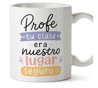 MUGFFINS taza profesora y profesor con frase Profe tu clase era nuestro lugar seguro en Español | regalo profe original | detalle agradecimiento fin de curso | Enseñanza v1
