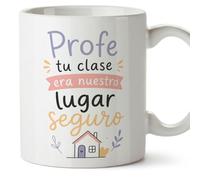 MUGFFINS taza profesora y profesor con frase Profe tu clase era nuestro lugar seguro en Español | regalo profe original | detalle agradecimiento fin de curso | Enseñanza v3