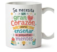 MUGFFINS taza profesora y profesor con frase Se necesita un gran corazón para enseñar a pequeñas mentes en Español | regalo profe original | detalle agradecimiento fin de curso | Infantil v1