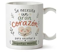 MUGFFINS taza profesora y profesor con frase Se necesita un gran corazón para enseñar a pequeñas mentes en Español | regalo profe original | detalle agradecimiento fin de curso | Enseñanza v2