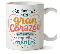 MUGFFINS taza profesora y profesor con frase Se necesita un gran corazón para enseñar a pequeñas mentes en Español | regalo profe original | detalle agradecimiento fin de curso | Infantil v5