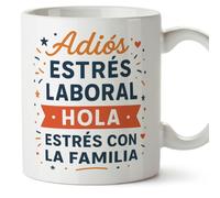 MUGFFINS taza regalo jubilación divertida | Adiós estrés laboral… hola estrés con la familia en Español | 330 Ml 11 oz | jubilacion v2