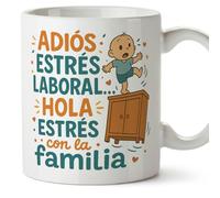 MUGFFINS taza regalo jubilación divertida | Adiós estrés laboral… hola estrés con la familia en Español | 330 Ml 11 oz | jubilacion v1