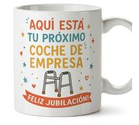 MUGFFINS taza regalo jubilación divertida | Aquí está tu próximo coche de empresa ¡Feliz jubilación! en Español | 330 Ml 11 oz | jubilacion v2