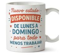 MUGFFINS taza regalo jubilación divertida | Nuevo estado: Disponible de lunes a domingo para todo menos trabajar en Español | 330 Ml 11 oz | jubilacion v1