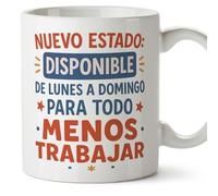 MUGFFINS taza regalo jubilación divertida | Nuevo estado: Disponible de lunes a domingo para todo menos trabajar en Español | 330 Ml 11 oz | jubilacion v2