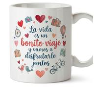 MUGFFINS taza regalo novia y novio con frase La vida es un bonito viaje juntos en Español | aniversario, regalos San Valentín, novio, novia, cumpleaños, romántico, amor | enamorados v1