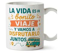 MUGFFINS taza regalo novia y novio con frase La vida es un bonito viaje y vamos a disfrutarlo juntos en Español | aniversario, regalos San Valentín, cumpleaños, romántico, amor | pareja-2 v1