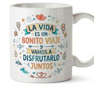 MUGFFINS taza regalo novia y novio con frase La vida es un bonito viaje y vamos a disfrutarlo juntos en Español | aniversario, San Valentín, novio, novia, cumpleaños, romántico, amor | enamorados v2