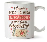 MUGFFINS taza regalo novia y novio con frase Llevo toda la vida buscándote y por fin te encontré en Español | aniversario, regalos San Valentín, cumpleaños, romántico, amor | pareja-2 v2