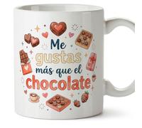 MUGFFINS taza regalo novia y novio con frase Me gustas más que el chocolate en Español | aniversario, regalos San Valentín, novio, novia, cumpleaños, romántico, amor | enamorados v3