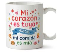 MUGFFINS taza regalo novia y novio con frase Mi corazón es tuyo pero mi comida es mía en Español | aniversario, regalos San Valentín, novio, novia, cumpleaños, romántico, amor | enamorados v4