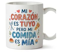 MUGFFINS taza regalo novia y novio con frase Mi corazón es tuyo pero mi comida es mía en Español | aniversario, regalos San Valentín, novio, novia, cumpleaños, romántico, amor | enamorados v3