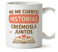 MUGFFINS taza regalo novia y novio con frase No me cuentes historias créemosla juntos en Español | aniversario, regalos San Valentín, cumpleaños, novio, novia, romántico, amor | pareja-2 v1