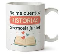 MUGFFINS taza regalo novia y novio con frase No me cuentes historias créemosla juntos en Español | aniversario, regalos San Valentín, cumpleaños, novio, novia, romántico, amor | pareja-2 v2