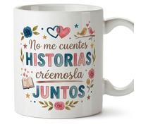 MUGFFINS taza regalo novia y novio con frase No me cuentes historias créemosla juntos en Español | aniversario, regalos San Valentín, novio, novia, cumpleaños, romántico, amor | enamorados v1
