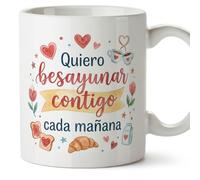 MUGFFINS taza regalo novia y novio con frase Quiero besayunar contigo cada mañana en Español | aniversario, regalos San Valentín, novio, novia, cumpleaños, romántico, amor | enamorados v3
